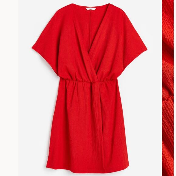 H&M Red Crinkled Wrap Dress Small - Picture 1 of 2